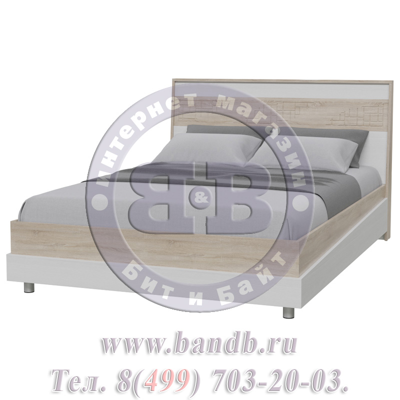 Кровать двухспальная Мальта 1400 + две прикроватные тумбочки дуб сонома/рамух белый МДФ спальное место 1400х2000 мм. Картинка № 5