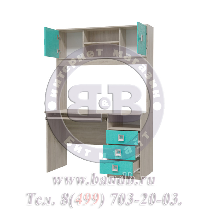 Письменный стол с надстройкой Сити цвет дуб сонома/аква Картинка № 4