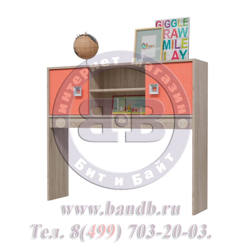 Письменный стол с надстройкой и пеналом Сити цвет дуб сонома/коралл Картинка № 11