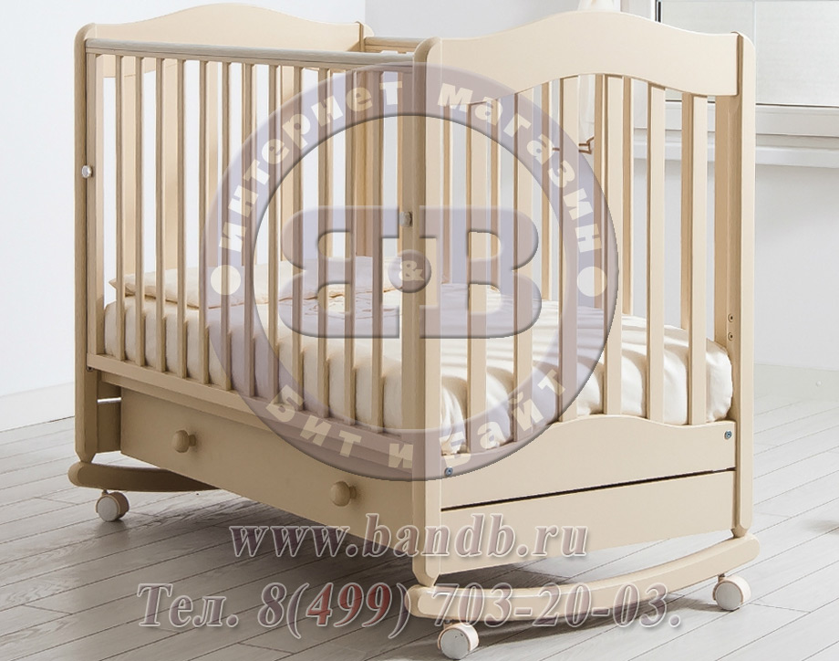 Кроватка детская с планкой для качания и ящиком Ванечка, цвет слоновая кость, К-2002-22 Картинка № 2