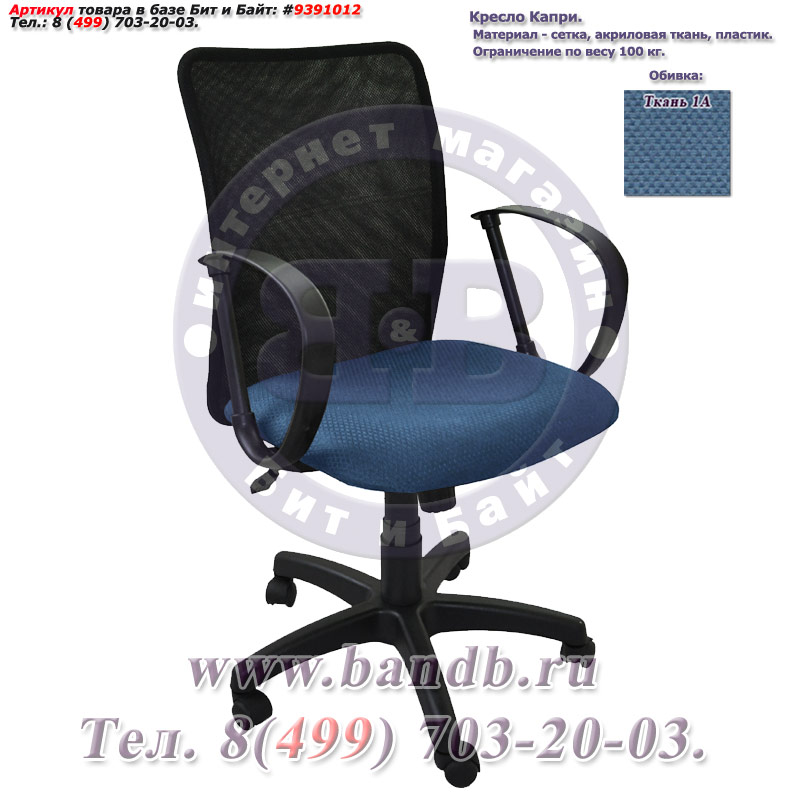 Кресло Капри ткань 1А, цвет голубой, спинка чёрная сетка Картинка № 1