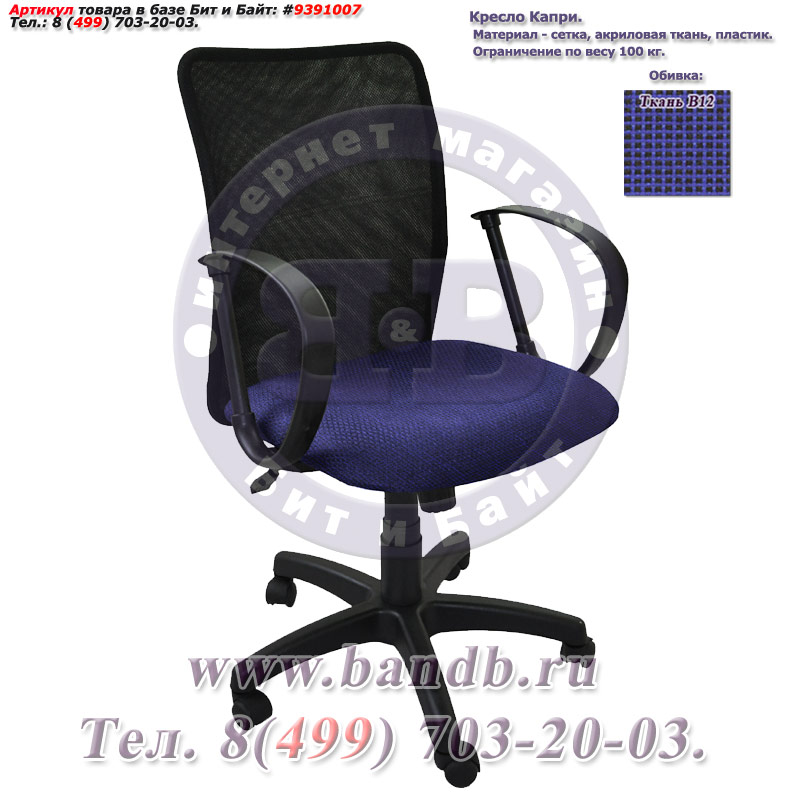 Кресло Капри ткань В12, цвет сине-чёрный, спинка чёрная сетка Картинка № 1