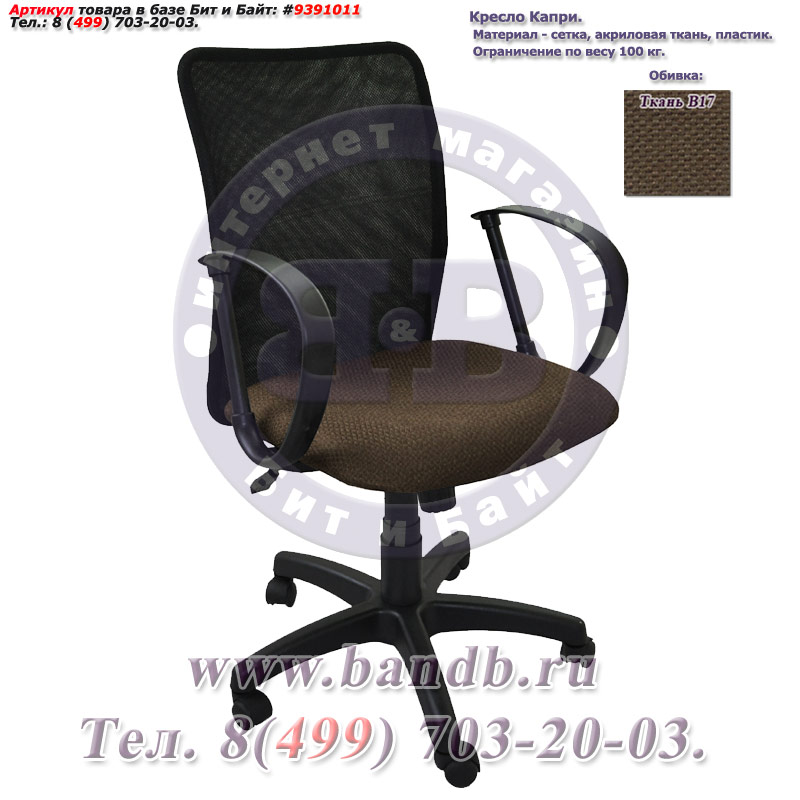 Кресло Капри ткань В17, цвет коричневый, спинка чёрная сетка Картинка № 1