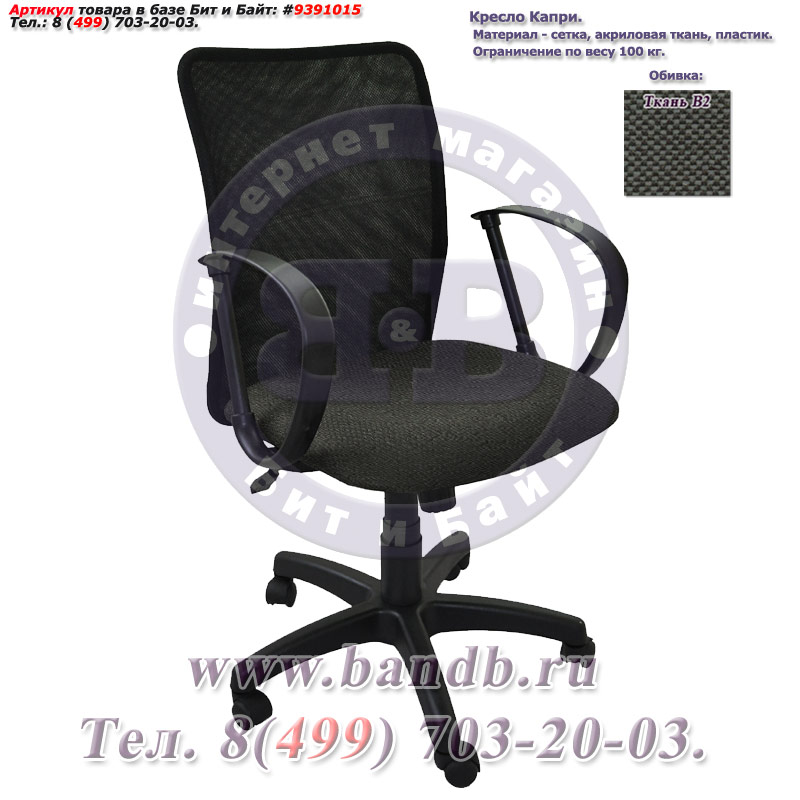 Кресло Капри ткань В2, цвет чёрно-серый, спинка чёрная сетка Картинка № 1