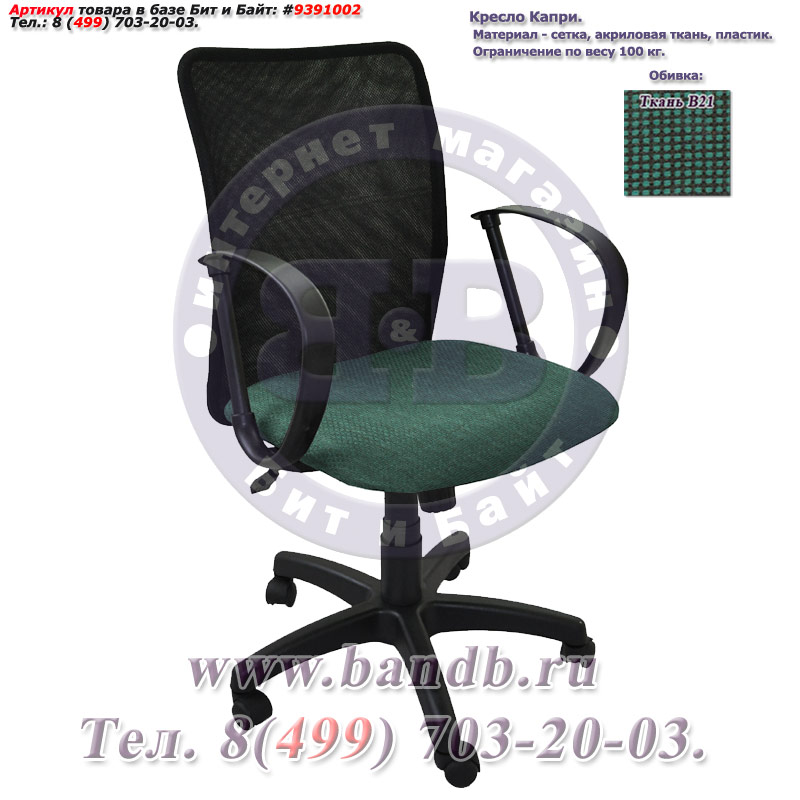 Кресло Капри ткань В21, цвет чёрно-зелёный, спинка чёрная сетка Картинка № 1