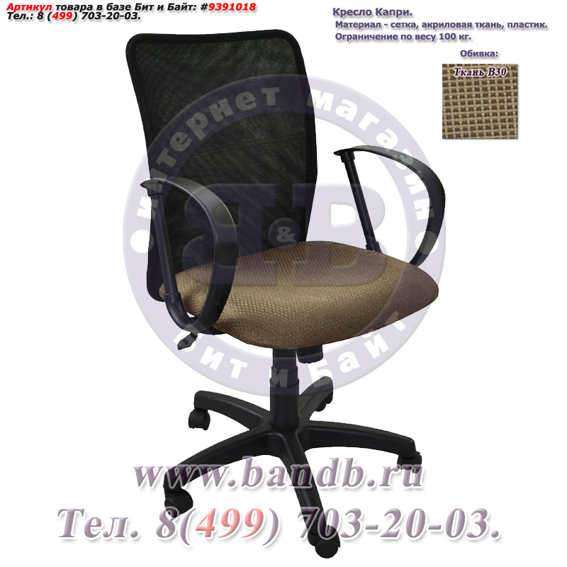 Кресло Капри ткань В30, цвет коричнево-бежевый, спинка чёрная сетка Картинка № 1