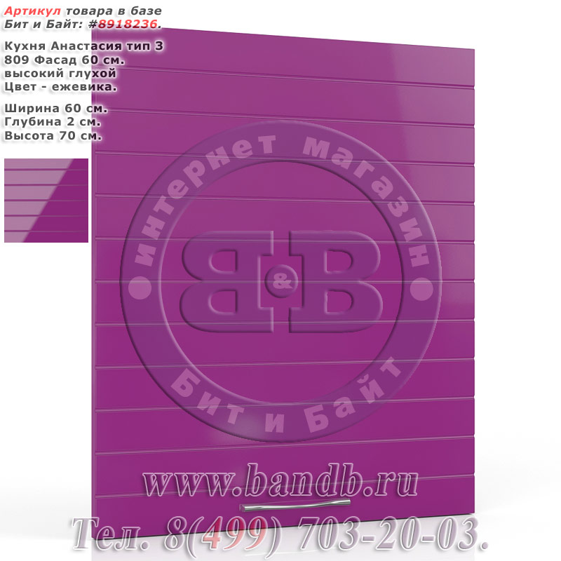Кухня Анастасия тип 3 809 Фасад 60 см. высокий глухой, ежевика Картинка № 1 Кухня Анастасия тип 3 809 Фасад 60 см. высокий глухой, ежевика Картинка № 1