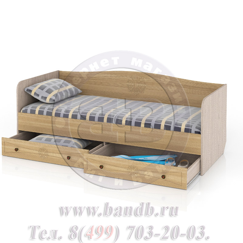 Кровать детская с ящиками Онега КР-800 цвет лён/ясень шимо светлый Картинка № 2