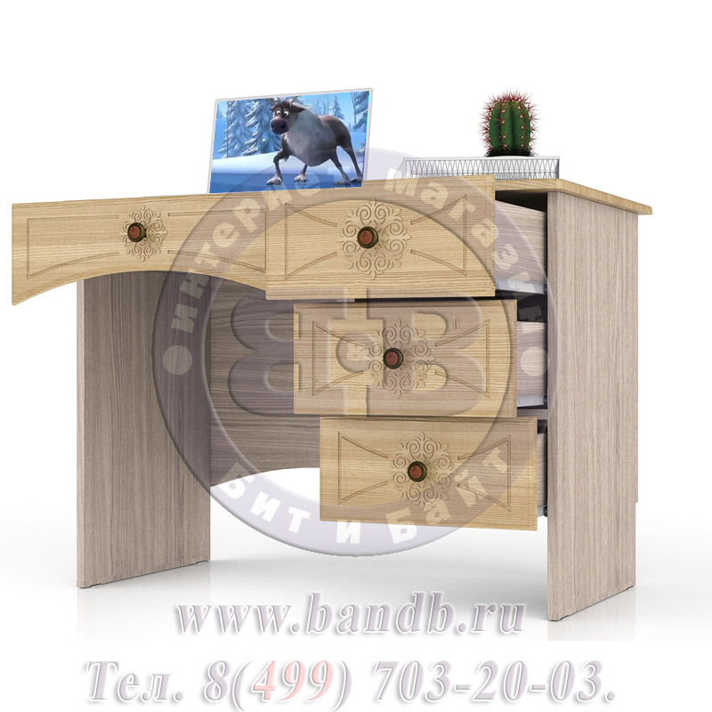 Стол письменный однотумбовый с 4 ящиками Онега МД-1-06 цвет лён/ясень шимо светлый Картинка № 2