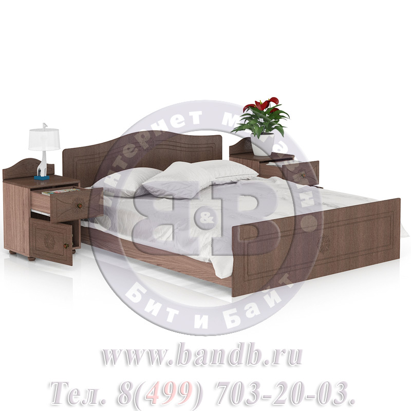 Спальня Онега мокко Кровать с двумя тумбами Картинка № 2
