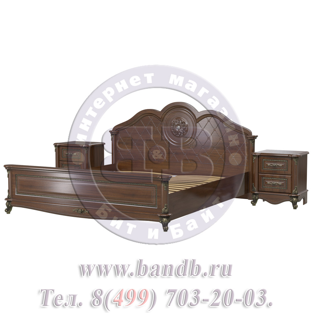 Спальня Да Винчи орех Кровать 1800 с двумя прикроватными тумбочками Картинка № 3