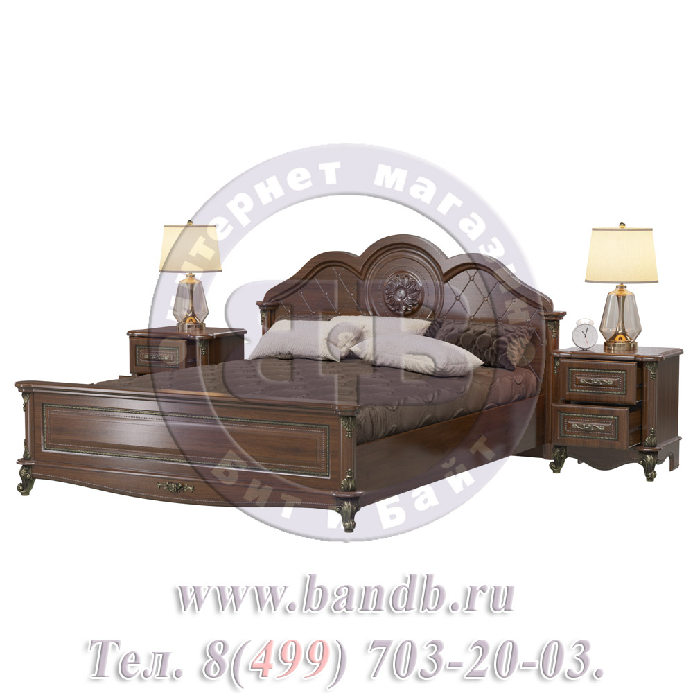 Кровать Да Винчи 1600 с двумя прикроватными тумбочками цвет орех спальное место 1600х2000 мм. Картинка № 2