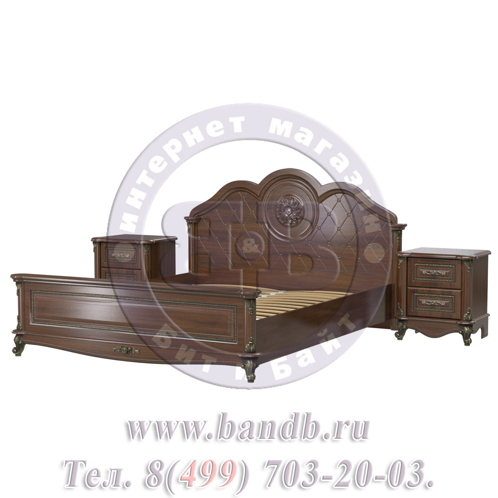 Кровать Да Винчи 1600 с двумя прикроватными тумбочками цвет орех спальное место 1600х2000 мм. Картинка № 3