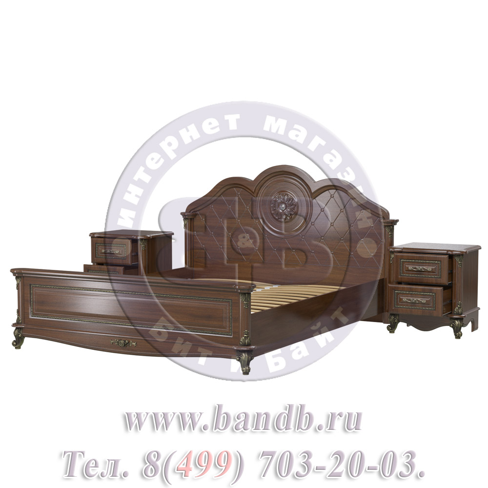 Кровать Да Винчи 1600 с двумя прикроватными тумбочками цвет орех спальное место 1600х2000 мм. Картинка № 4
