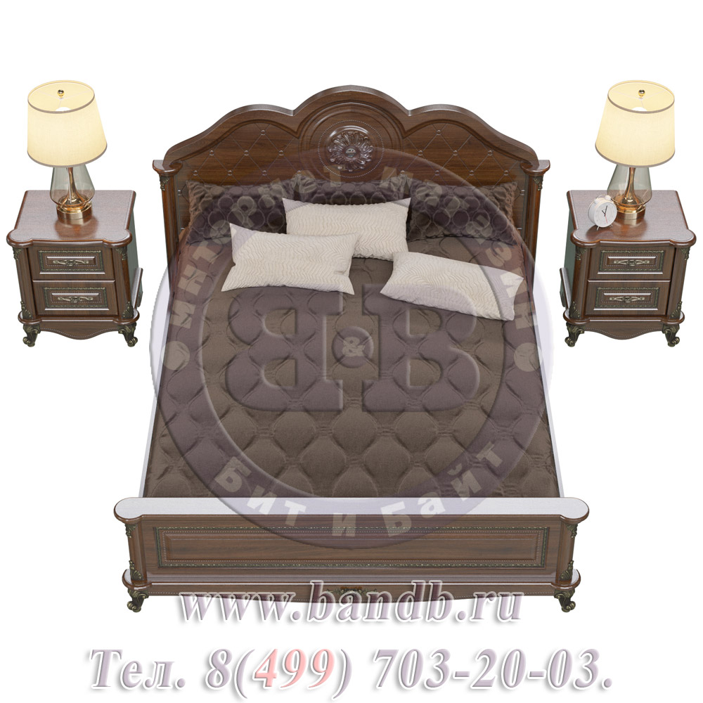 Кровать Да Винчи 1600 с двумя прикроватными тумбочками цвет орех спальное место 1600х2000 мм. Картинка № 5
