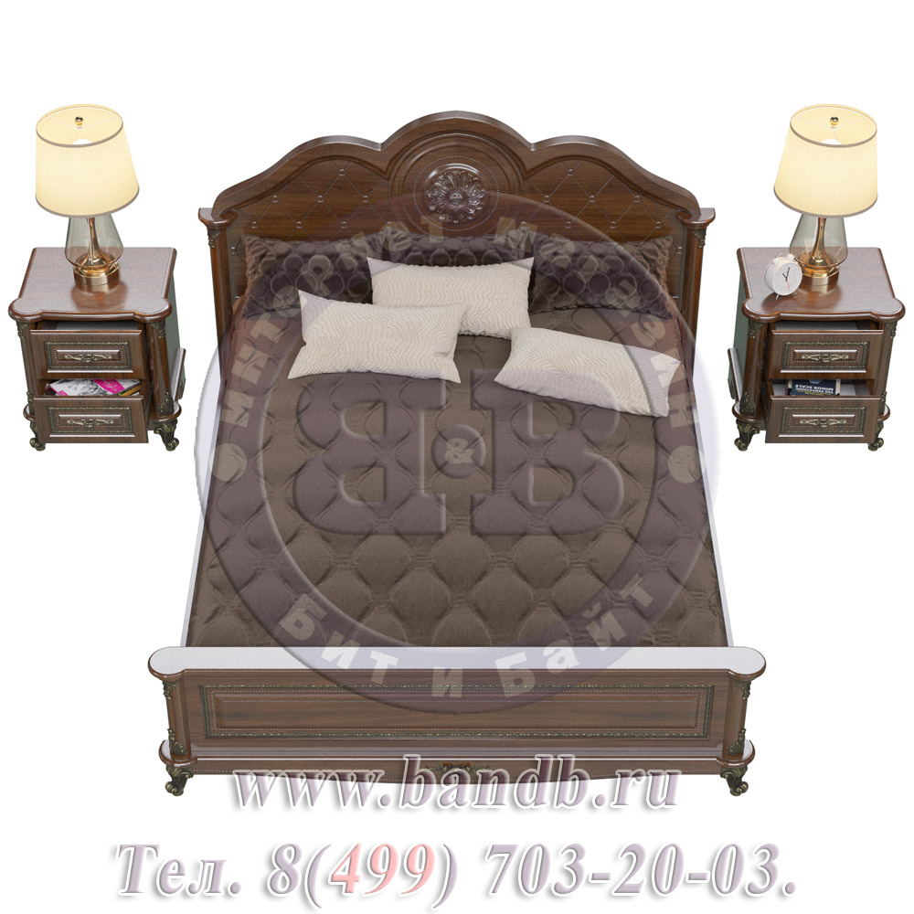 Спальня Да Винчи орех Кровать 1600 с двумя прикроватными тумбочками Картинка № 6