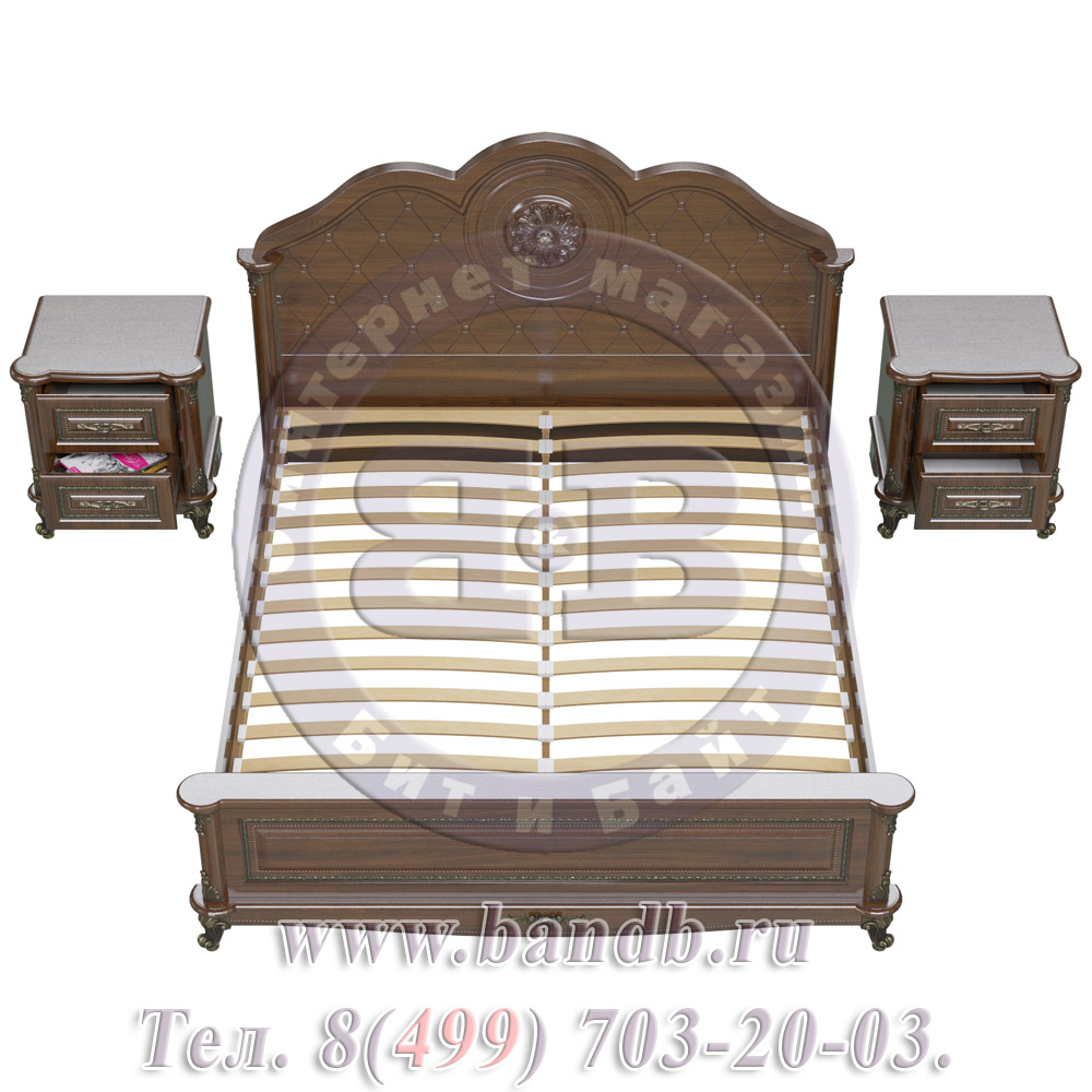 Кровать Да Винчи 1600 с двумя прикроватными тумбочками цвет орех спальное место 1600х2000 мм. Картинка № 8