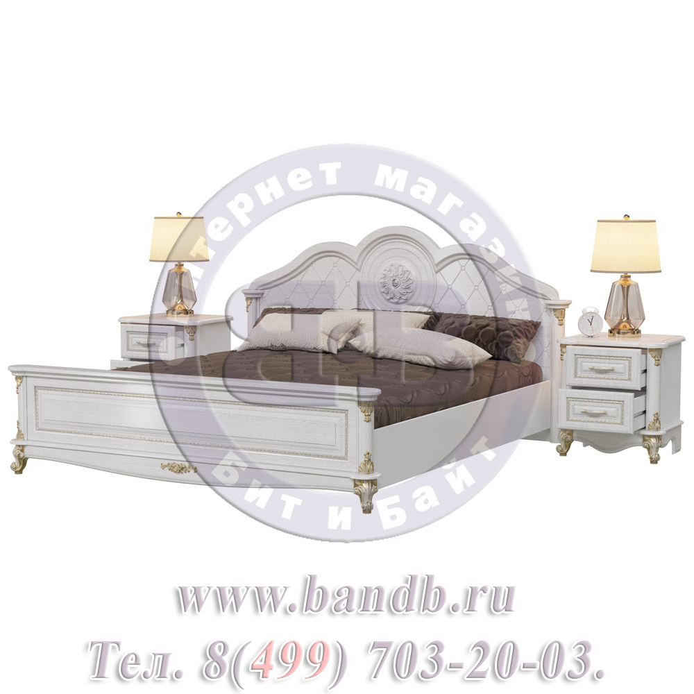 Кровать Да Винчи 1800 с двумя прикроватными тумбочками цвет патина белый спальное место 1800х2000 мм. Картинка № 2
