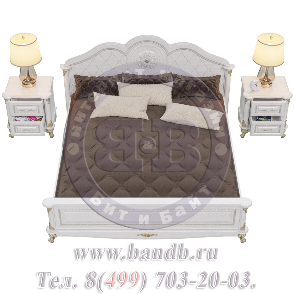 Спальня Да Винчи белая Кровать 1800 с двумя прикроватными тумбочками Картинка № 6