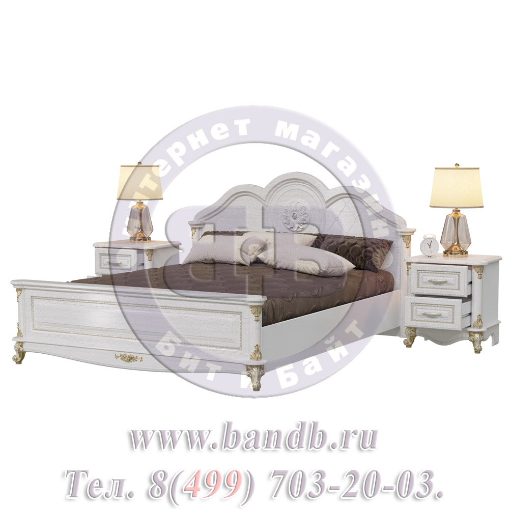 Кровать Да Винчи 1600 с двумя прикроватными тумбочками цвет патина белый спальное место 1600х2000 мм. Картинка № 2
