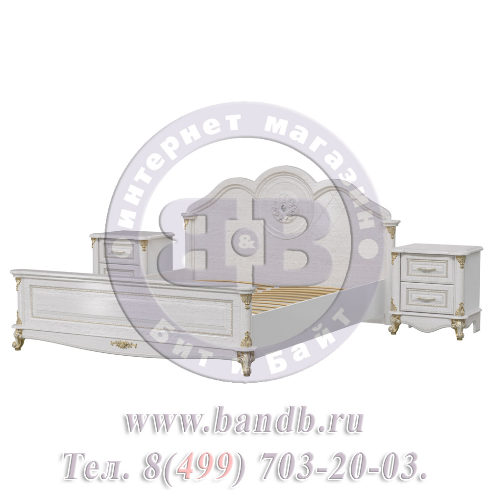 Кровать Да Винчи 1600 с двумя прикроватными тумбочками цвет патина белый спальное место 1600х2000 мм. Картинка № 3