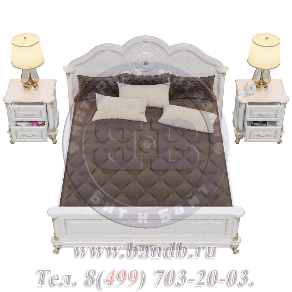 Спальня Да Винчи белая Кровать 1600 с двумя прикроватными тумбочками Картинка № 6