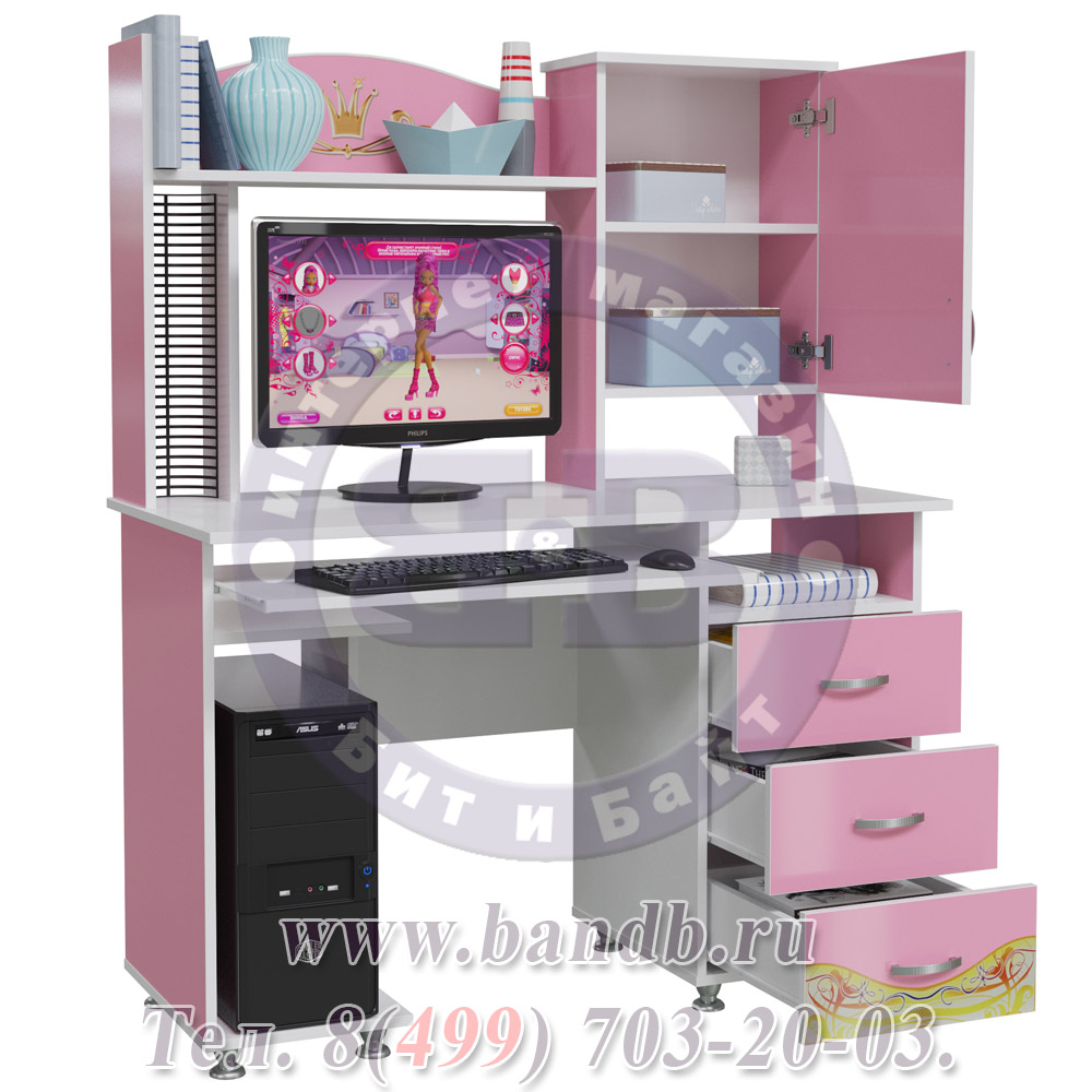 Компьютерный стол Принцесса цвет розовый/белый Картинка № 2