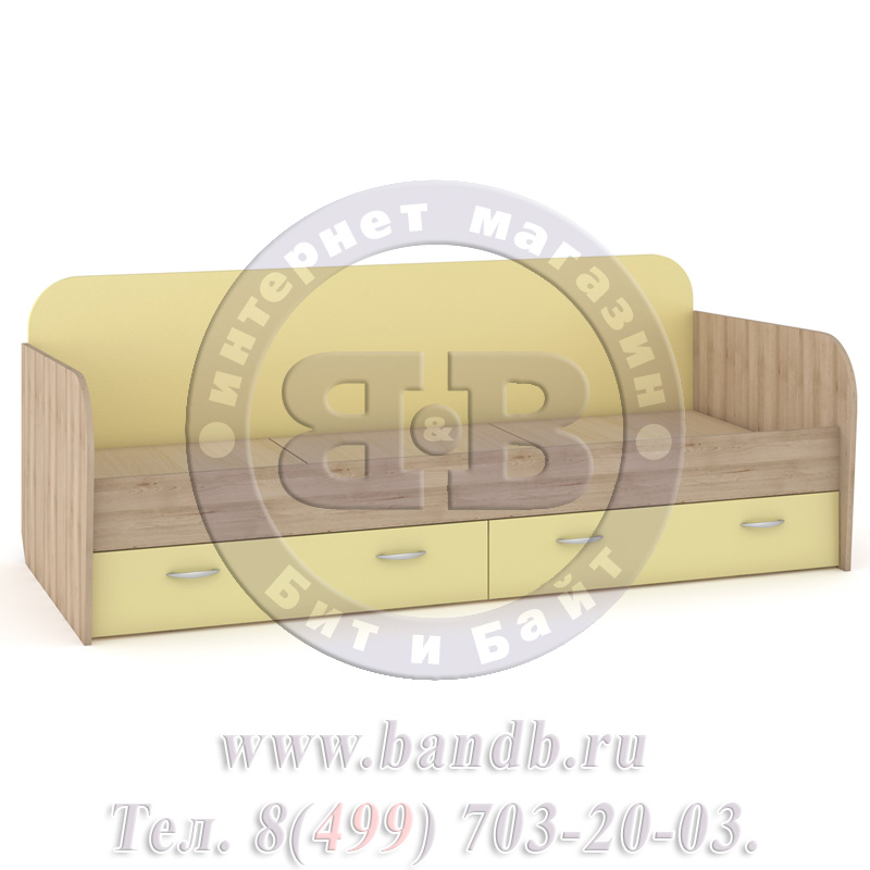 Кровать с ящиками Ника цвет бук песочный/лимонный сорбет Картинка № 3