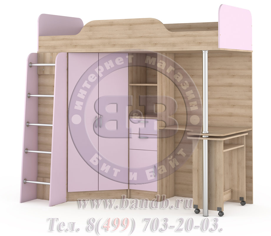 Кровать-чердак со столом Ника 427Т цвет бук песочный/лаванда Картинка № 3