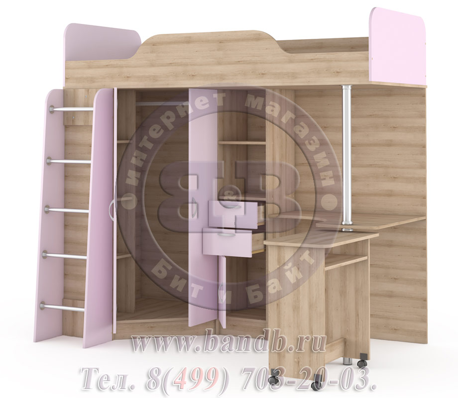 Кровать-чердак со столом Ника 427Т цвет бук песочный/лаванда Картинка № 4