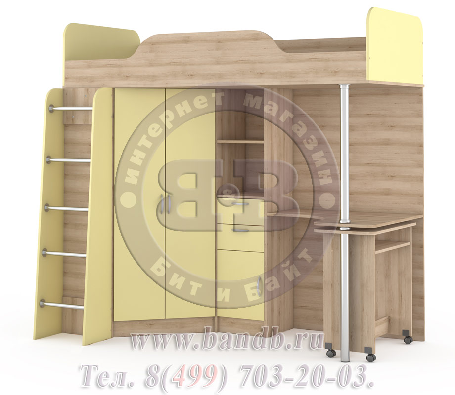 Кровать-чердак со столом Ника 427Т цвет бук песочный/лимонный сорбет Картинка № 3