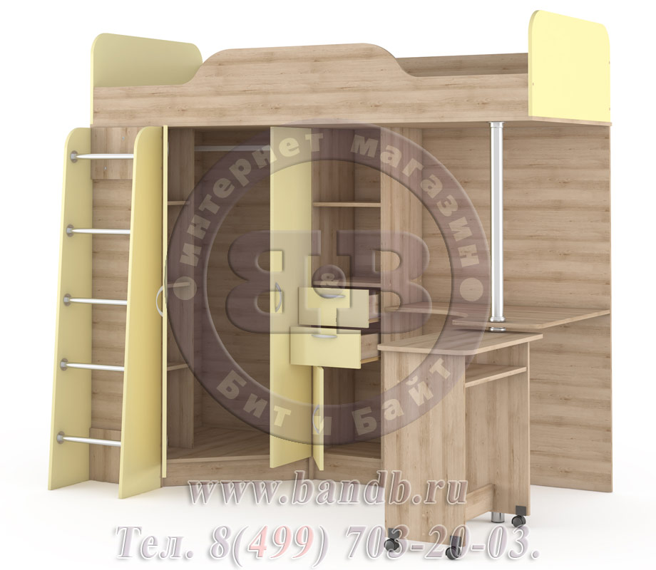 Кровать-чердак со столом Ника 427Т цвет бук песочный/лимонный сорбет Картинка № 4