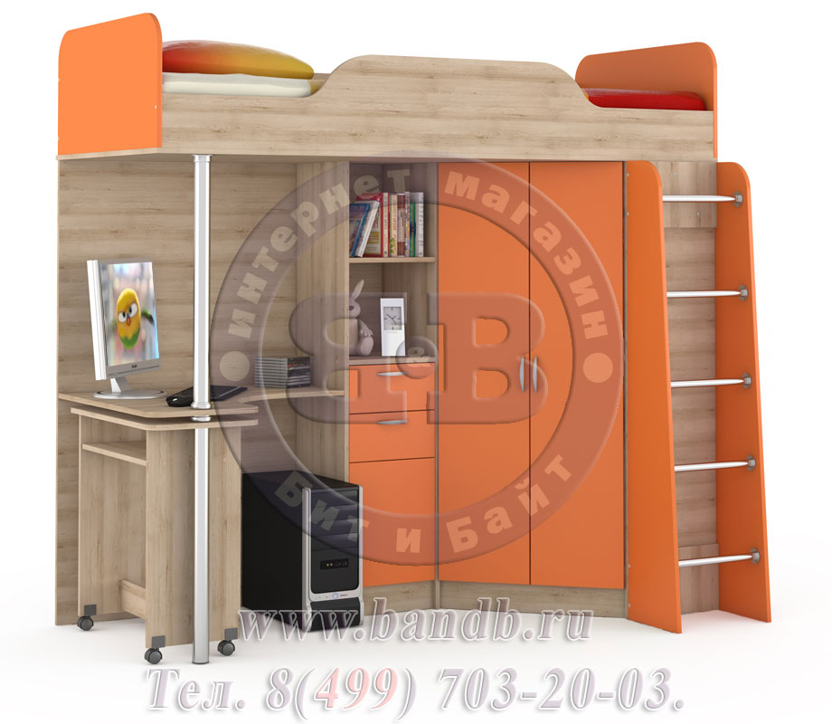 Кровать-чердак со столом Ника 427Т цвет бук песочный/оранжевый Картинка № 5