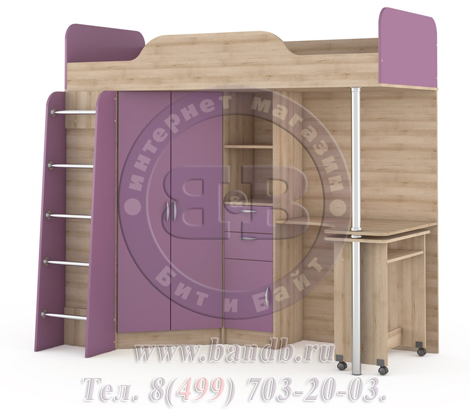 Кровать-чердак со столом Ника 427Т цвет бук песочный/виола Картинка № 3