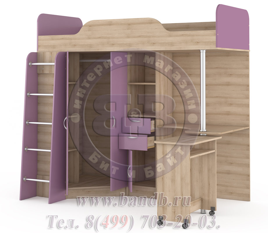 Кровать-чердак со столом Ника 427Т цвет бук песочный/виола Картинка № 4