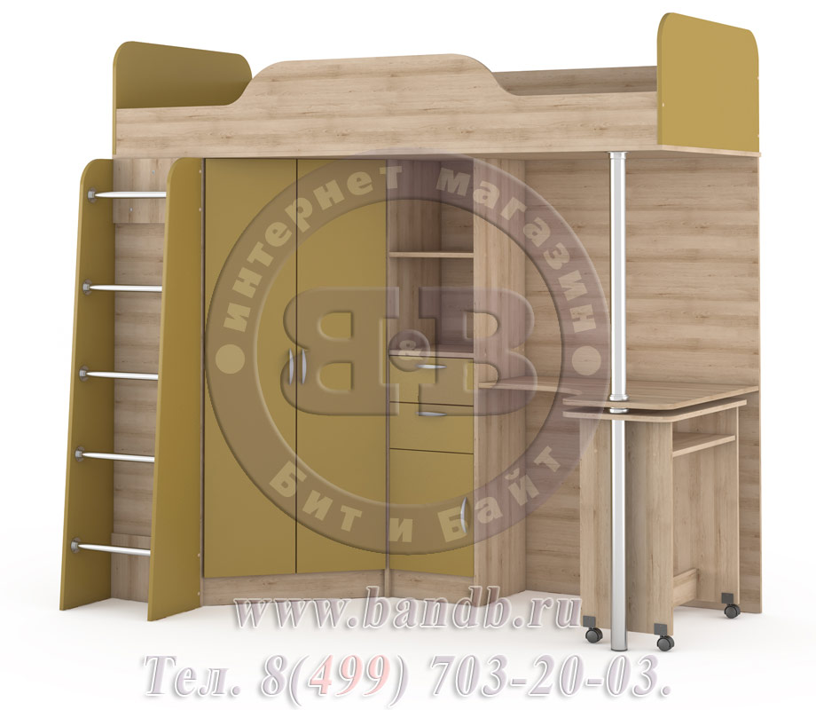 Кровать-чердак со столом Ника 427Т цвет бук песочный/золото инков Картинка № 3
