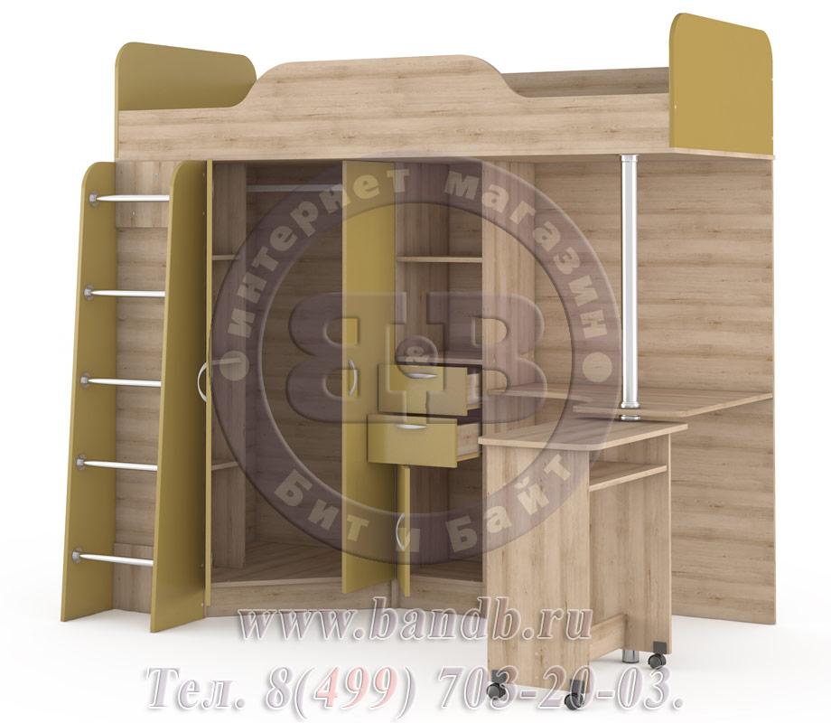 Кровать-чердак со столом Ника 427Т цвет бук песочный/золото инков Картинка № 4