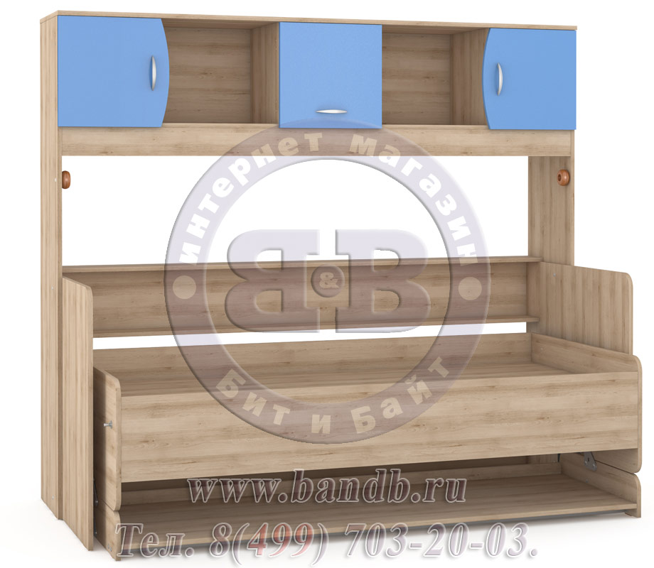 Детская кровать-стол Ника 428Т цвет бук песочный/капри синий Картинка № 4