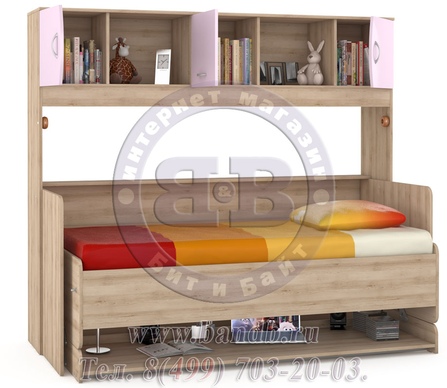 Детская кровать-стол Ника 428Т цвет бук песочный/лаванда Картинка № 2