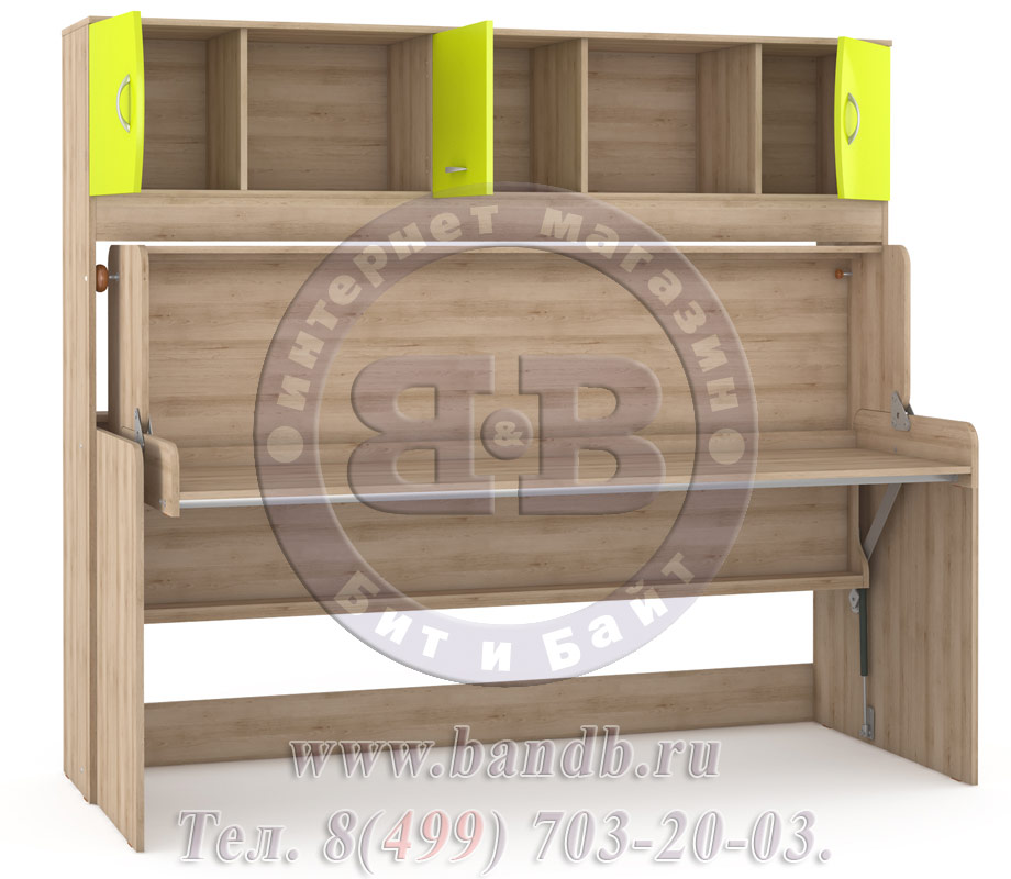 Детская кровать-стол Ника 428Т цвет бук песочный/лайм зелёный Картинка № 6