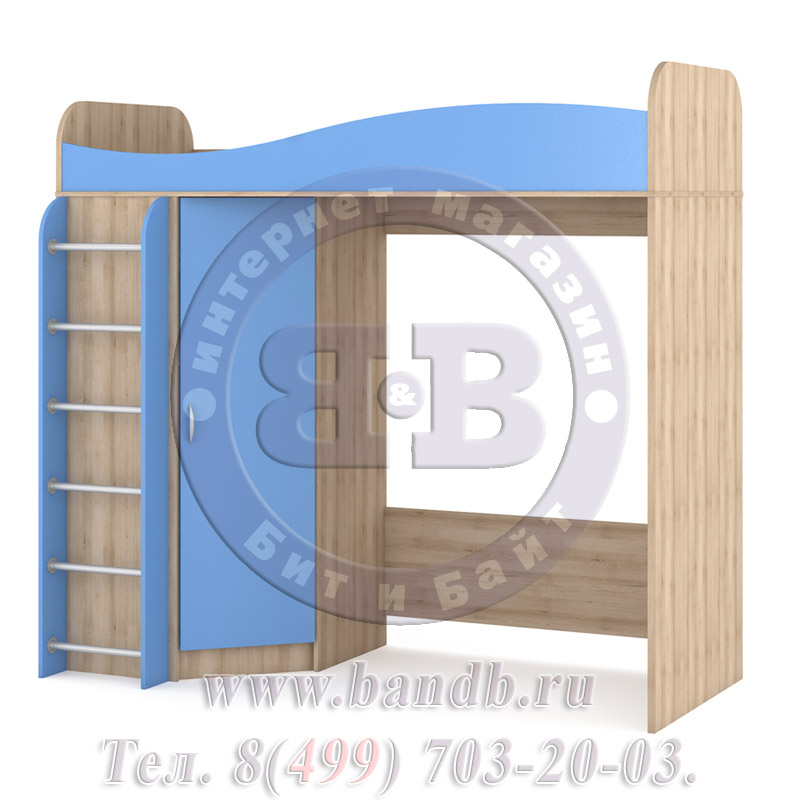 Кровать-чердак со шкафом Ника цвет бук песочный/капри синий Картинка № 3