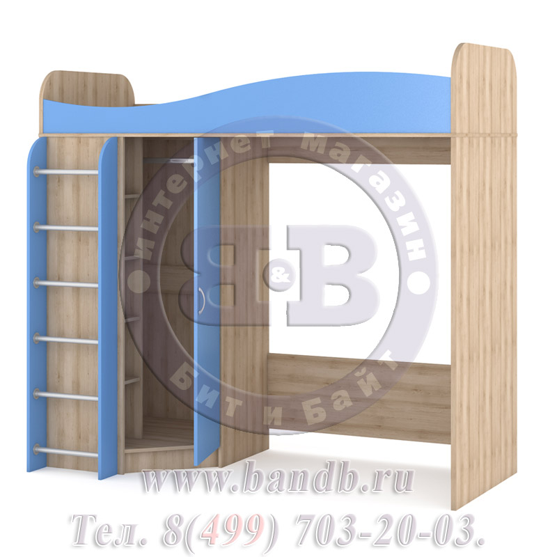 Кровать-чердак со шкафом Ника цвет бук песочный/капри синий Картинка № 4