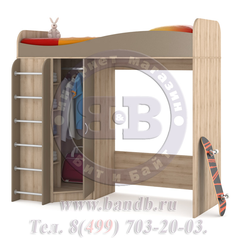 Кровать-чердак со шкафом Ника цвет бук песочный/латте Картинка № 2