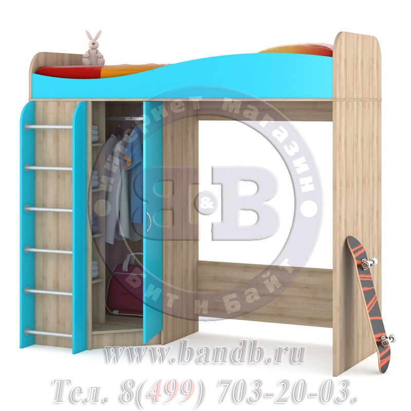 Кровать-чердак со шкафом Ника цвет бук песочный/мармара голубая Картинка № 2