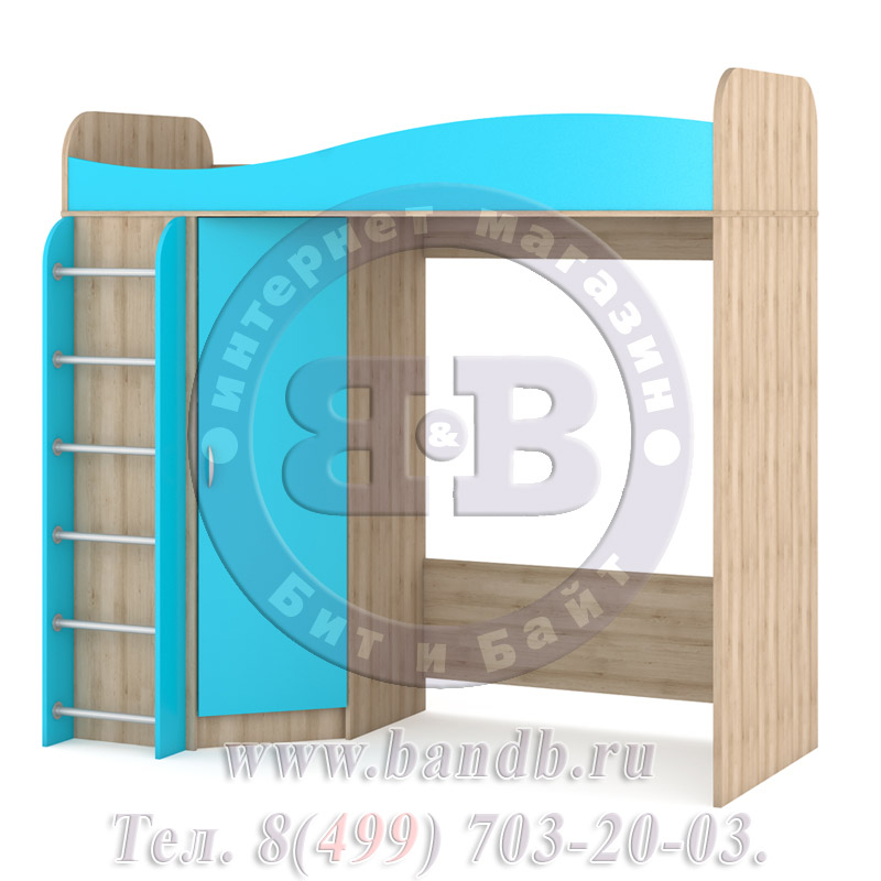 Кровать-чердак со шкафом Ника цвет бук песочный/мармара голубая Картинка № 3