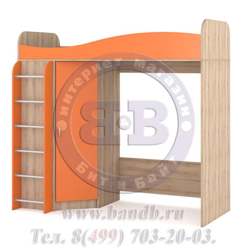 Кровать-чердак со шкафом Ника цвет бук песочный/оранжевый Картинка № 3