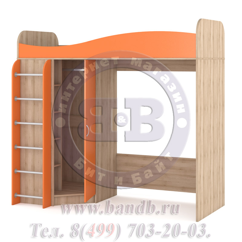 Кровать-чердак со шкафом Ника цвет бук песочный/оранжевый Картинка № 4