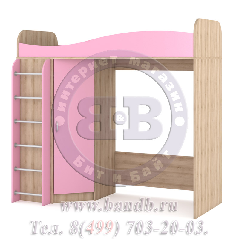 Кровать-чердак со шкафом Ника цвет бук песочный/роза Картинка № 3