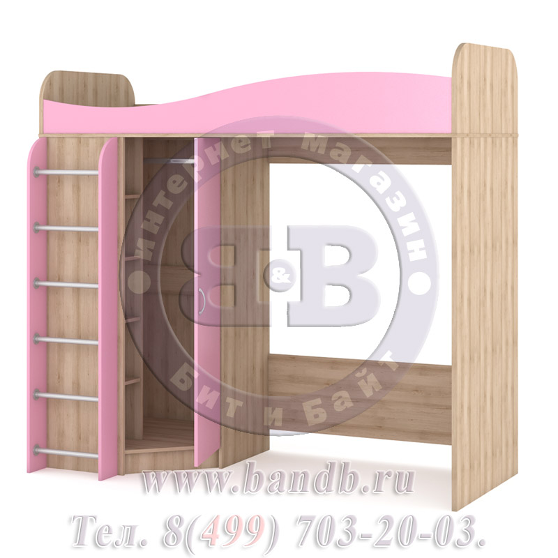 Кровать-чердак со шкафом Ника цвет бук песочный/роза Картинка № 4