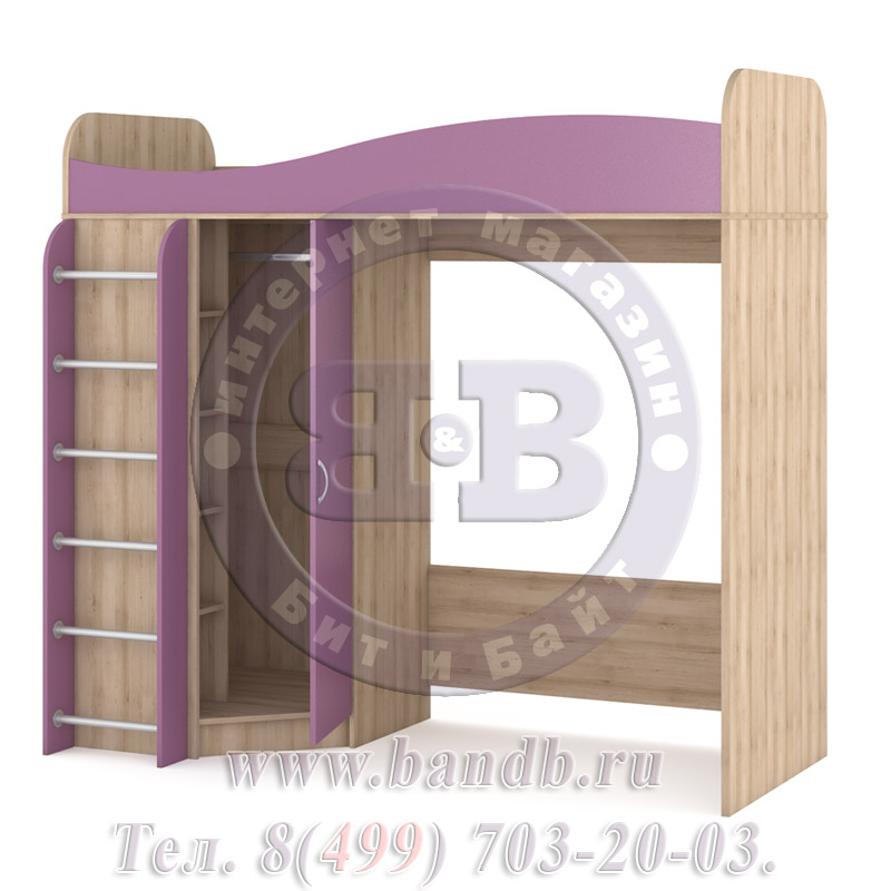 Кровать-чердак со шкафом Ника цвет бук песочный/виола Картинка № 4